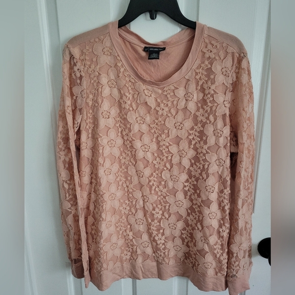 Adrianna Papell Tops - Adrianna Papell Woman Blush Pink Long Sleeve Floal Lace Detail Blouse Size L